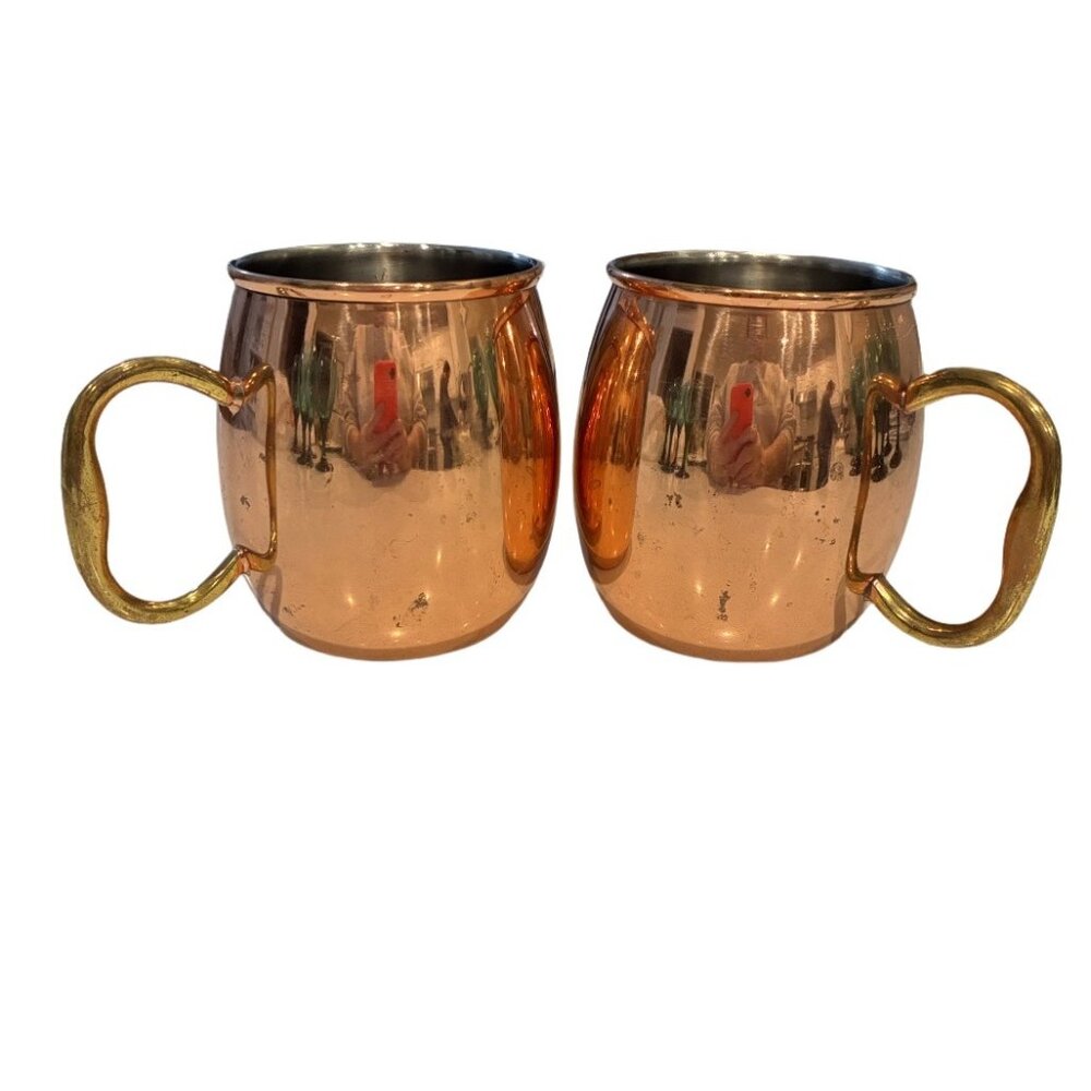 Godinger Copper Moscow Mule Mugs Set of 2 Stainless Interior Barware